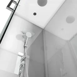 Cabine de douche l.80 x L.110 x H.215 cm – structure gris métal, sérigraphie 3 bandes, porte coulissante, Galedo River 2