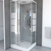 Cabine de douche l.90 x L.90 x H.215 cm – structure effet chrome, fond gris, sérigraphie 3 bandes, Galedo River 2 Square