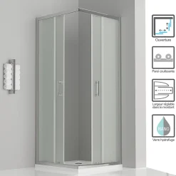 Cabine de douche LANA portes coulissantes H.180 cm verre 6 mm opaque 80 x 80 cm - Saniverre
