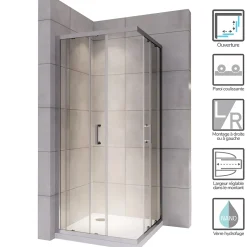 Cabine de douche LANA portes coulissantes H.180 cm verre 6 mm transparent 85 x 85 cm - Saniverre