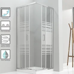 Cabine de douche LANA portes coulissantes H.180 cm verre 6 mm semi-opaque 80 x 80 cm - Saniverre
