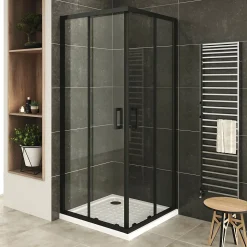 Cabine de douche LANABLACK H.185 cm portes coulissantes verre 6 mm transparent 70 x 70 cm - Saniverre