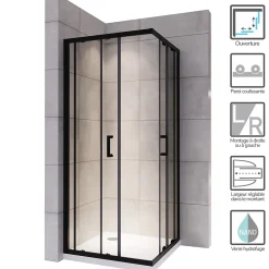 Cabine de douche LANABLACK H.185 cm portes coulissantes verre 6 mm transparent 70 x 70 cm - Saniverre