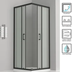 Cabine de douche LANABLACK H.185 cm portes coulissantes verre 6 mm opaque 80 x 80 cm - Saniverre