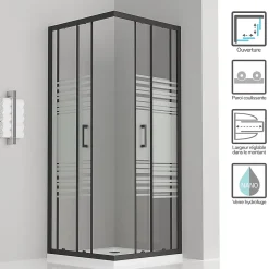 Cabine de douche LANABLACK H.180 cm portes coulissantes verre 6 mm semi-opaque 80 x 80 cm - Saniverre
