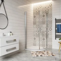 Cabine de Douche Quart de Cercle 90x90x195 cm -Portes Pivotantes 180 degrés-Verre Sécurisé 6 mm
