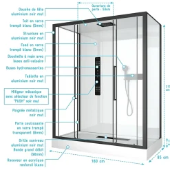 Cabine de douche RECTANGLE 160x85x217cm - FACTORY 2 XXL