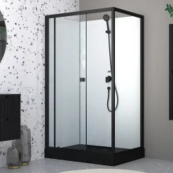 Cabine de douche rectangulaire 110x80x197 cm - Porte coulissante - Receveur Noir Mat