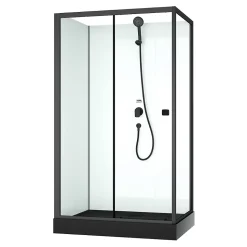 Cabine de douche rectangulaire 110x80x197 cm - Porte coulissante - Receveur Noir Mat