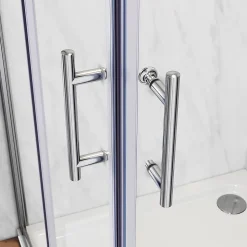 Cabine de Douche SIRHONA 90x90x185cm Porte Coulissante Double + Entrée d'angle + Verre trempé 6 mm + Argent Brillant