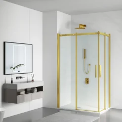 Cabine de douche 80x100 cm coulissante en 6mm verre trempé anticalcaire, profils dorés