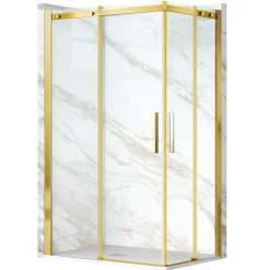 Cabine de douche 100x100 cm coulissante en 6mm verre trempé anticalcaire, profils dorés