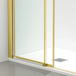 Cabine de douche 100x100 cm coulissante en 6mm verre trempé anticalcaire, profils dorés