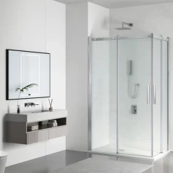 Cabine de douche 80x100 cm coulissante en 6mm verre trempé anticalcaire, profils chromés