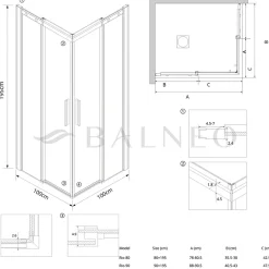Cabine de douche 80x100 cm coulissante en 6mm verre trempé anticalcaire, profils chromés