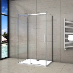 Cabine de douche 140x90x195 cm - verre 8 mm anticalcaire - porte coulissante - sans receveur