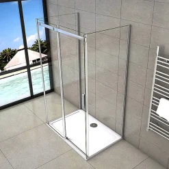 Cabine de douche 140x90x195 cm - verre 8 mm anticalcaire - porte coulissante - sans receveur