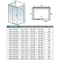 Cabine de douche 140x90x195 cm - verre 8 mm anticalcaire - porte coulissante - sans receveur