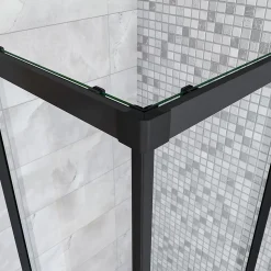 Cabine de douche 80x80x200cm accès d'angle - Noir Mat , noire porte de douche coulissante, en 6mm verre anticalcaire,