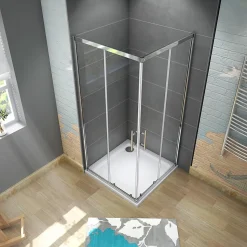 Cabine de douche 90x90x185cm accès d'angle - Chromée , porte de douche coulissante, en 6mm verre anticalcaire
