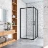 Cabine de douche 90x90x200cm accès d'angle - Noir Mat , noire porte de douche coulissante, en 6mm verre anticalcaire
