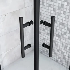 Cabine de douche 90x90x200cm accès d'angle - Noir Mat , noire porte de douche coulissante, en 6mm verre anticalcaire