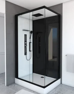 Cabine de douche 110x80x215cm - Verre Trempé - Mitigeur Chrome - DUALITY 3 RECTANGLE