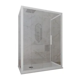 Cabine parois de douche 3 côtés coulissantes 70x120x70 cm H 200 en PVC Blanc Verre Transparent mod. Glax 3 lati