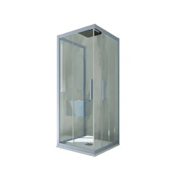 Cabine parois de douche 3 côtés coulissantes 80x100x80 cm H 200 en PVC Bleu Vintage Verre Transparent mod. Kolors Trio