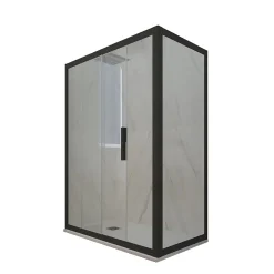 Cabine parois de douche angulaire coulissante 70x110 cm H 200 en PVC Noir Matt Verre Transparent mod. Deco Duo
