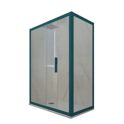 Cabine parois de douche angulaire coulissante 70x170 cm H 200 en PVC Vert Night Watch Verre Transparent mod. Deco Duo