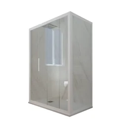 Cabine parois de douche angulaire coulissante 70x100 cm H 200 en PVC Blanc Matt Verre Transparent mod. Deco Duo
