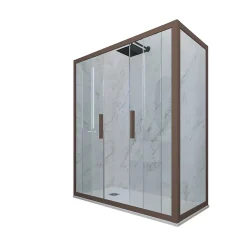 Cabine parois de douche coulissante 90x130 cm H 200 en PVC Chocolat Verre Transparent mod. Glam Duo