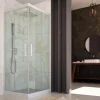 Cabine parois de douche d'angle coulissante 110x100 cm H 200 en PVC Blanc Verre Transparent mod. Lite