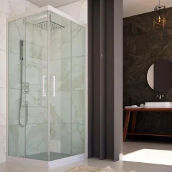 Cabine parois de douche d'angle coulissante 110x100 cm H 200 en PVC Blanc Verre Transparent mod. Lite
