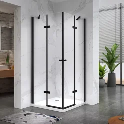 Cabine porte de douche d'angle MAYA-BLACK H180 cm, 80 x 120 cm, verre transparent - Saniverre