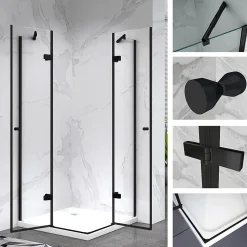 Cabine porte de douche d'angle MAYA-BLACK H180 cm, 80 x 120 cm, verre transparent - Saniverre