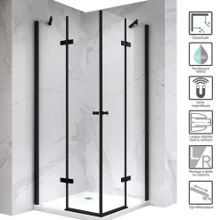 Cabine porte de douche d'angle MAYA-BLACK H190 cm, 70 x 120 cm, verre transparent - Saniverre