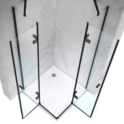 Cabine porte de douche d'angle MAYA-BLACK H190 cm, 70 x 120 cm, verre transparent - Saniverre