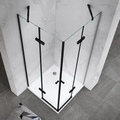 Cabine porte de douche d'angle MAYA-BLACK H190 cm, 70 x 120 cm, verre transparent - Saniverre
