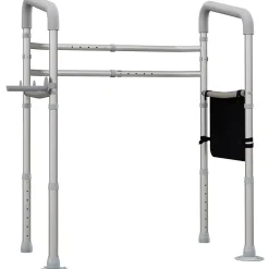 Cadre de sécurité de toilettes - cadre de toilettes réglable - barres d'appui rembourrées pour toilettes - alu. EVA gris