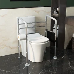 Cadre de sécurité de toilettes - cadre de toilettes réglable - barres d'appui rembourrées pour toilettes - alu. EVA gris