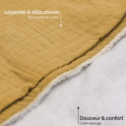 Cape, sortie de bain pour bébé intérieur 100 % coton - 100 x 100 cm - Lapin - Moutarde - Monsieur Bébé
