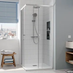 Ceramia CASCADA Porte de douche 80x80x195cm coulissante anticalcaire avec profilés chrome brillant (CERAHC8080C)