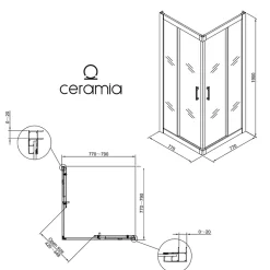Ceramia CASCADA Porte de douche 80x80x195cm coulissante anticalcaire avec profilés chrome brillant (CERAHC8080C)