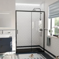 Ceramia PURA Porte de douche 140x195cm coulissante anticalcaire avec profilés Noir mat (CERAHP140B)