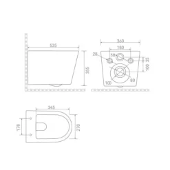 Ceramia Tornado Rimless WC suspendu 53,5 cm sans bride avec abattant SoftClose, effet Tornado Flush, noir mat (CE142010RTORPBKM)