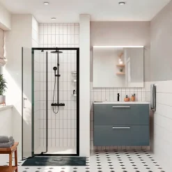 Ceramia Zenith Porte de douche 80x195cm pivotante anticalcaire avec profilés Noir mat (CERAHZ80B)