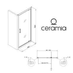 Ceramia Zenith Porte de douche 100x195cm pivotante anticalcaire avec profilés Noir mat (CERAHZ100B)