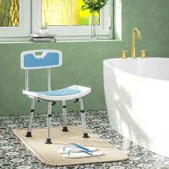 Chaise de douche siège de douche ergonomique hauteur réglable pieds antidérapants charge max. 136 Kg alu HDPE bleu